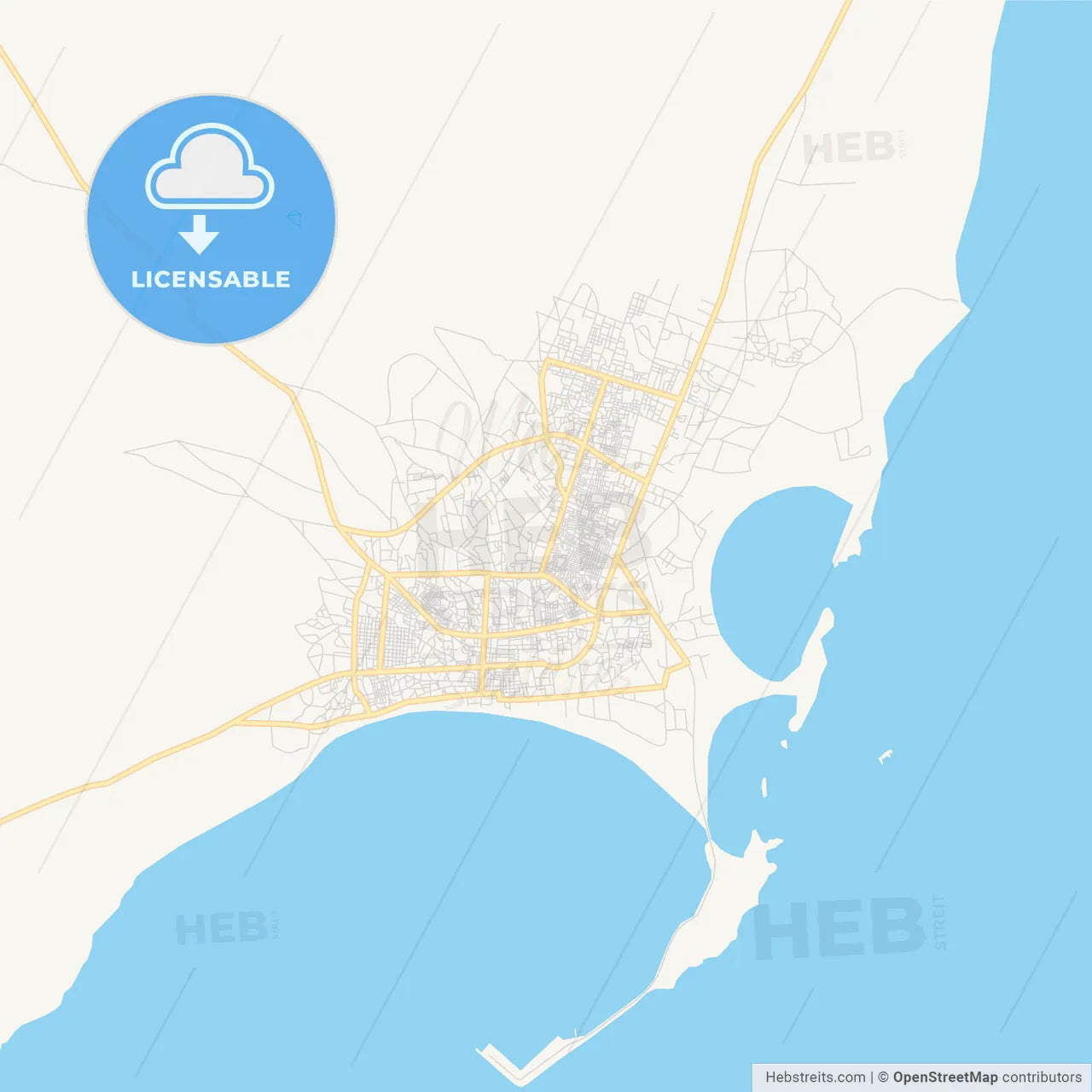 Printable street map of Kismayo, Somalia