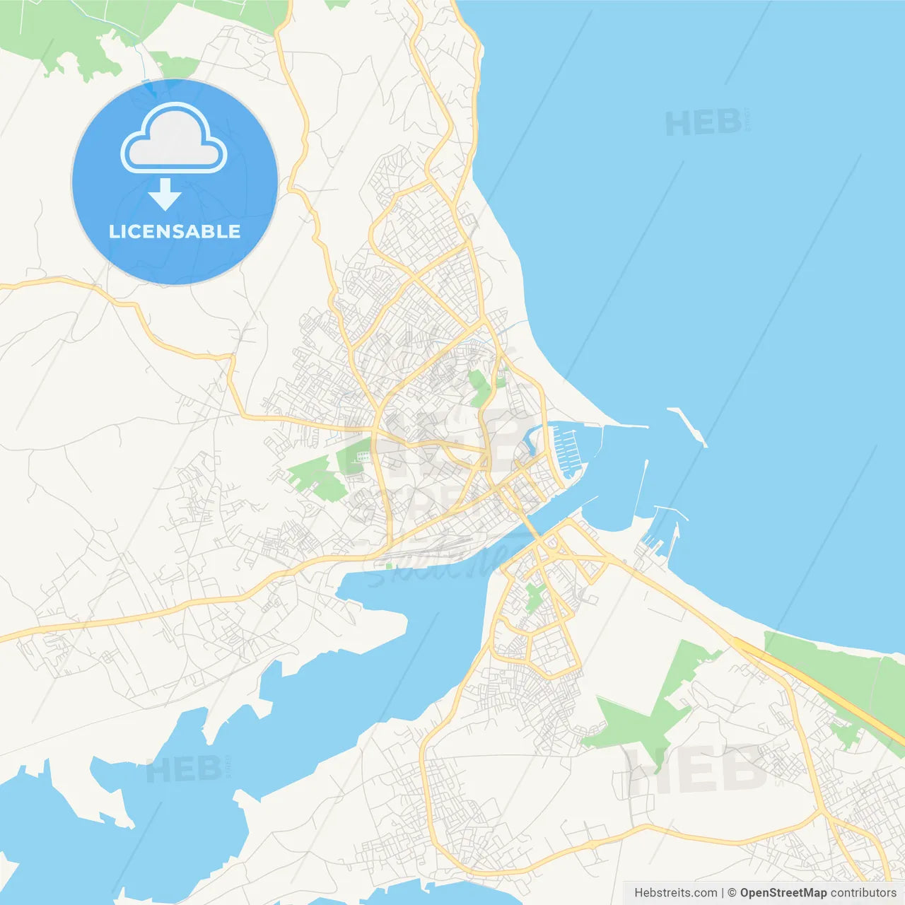 Printable street map of Bizerte, Tunisia