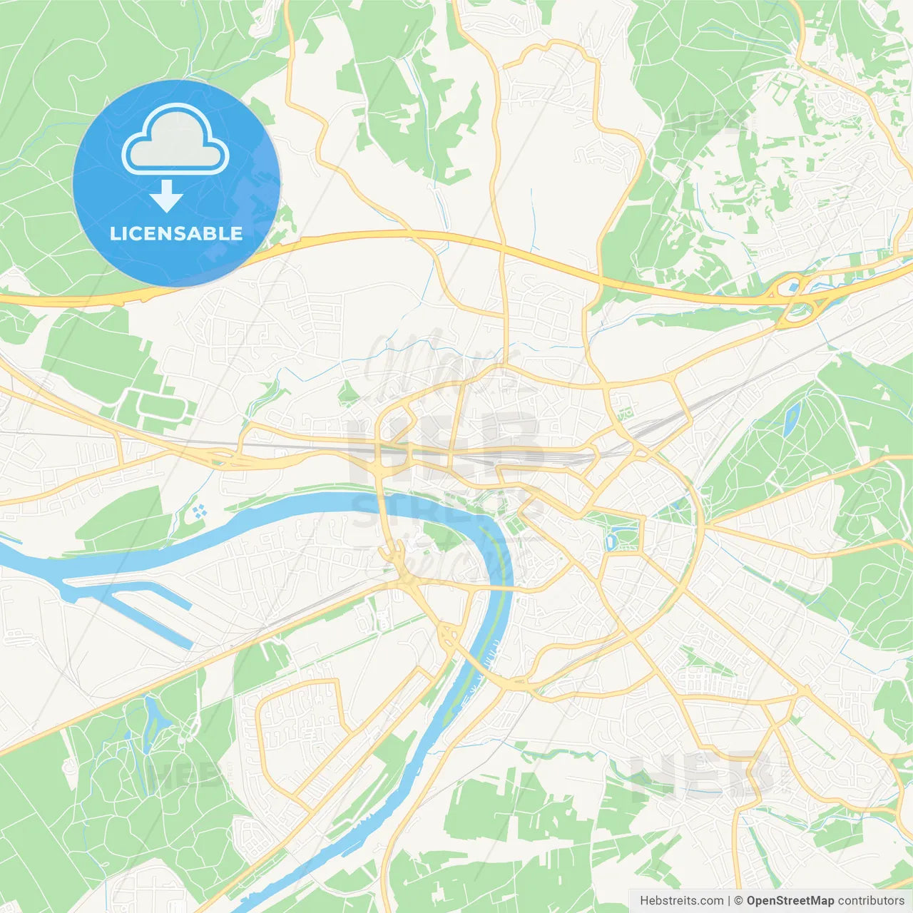 Aschaffenburg, Germany Vector Map - Classic Colors