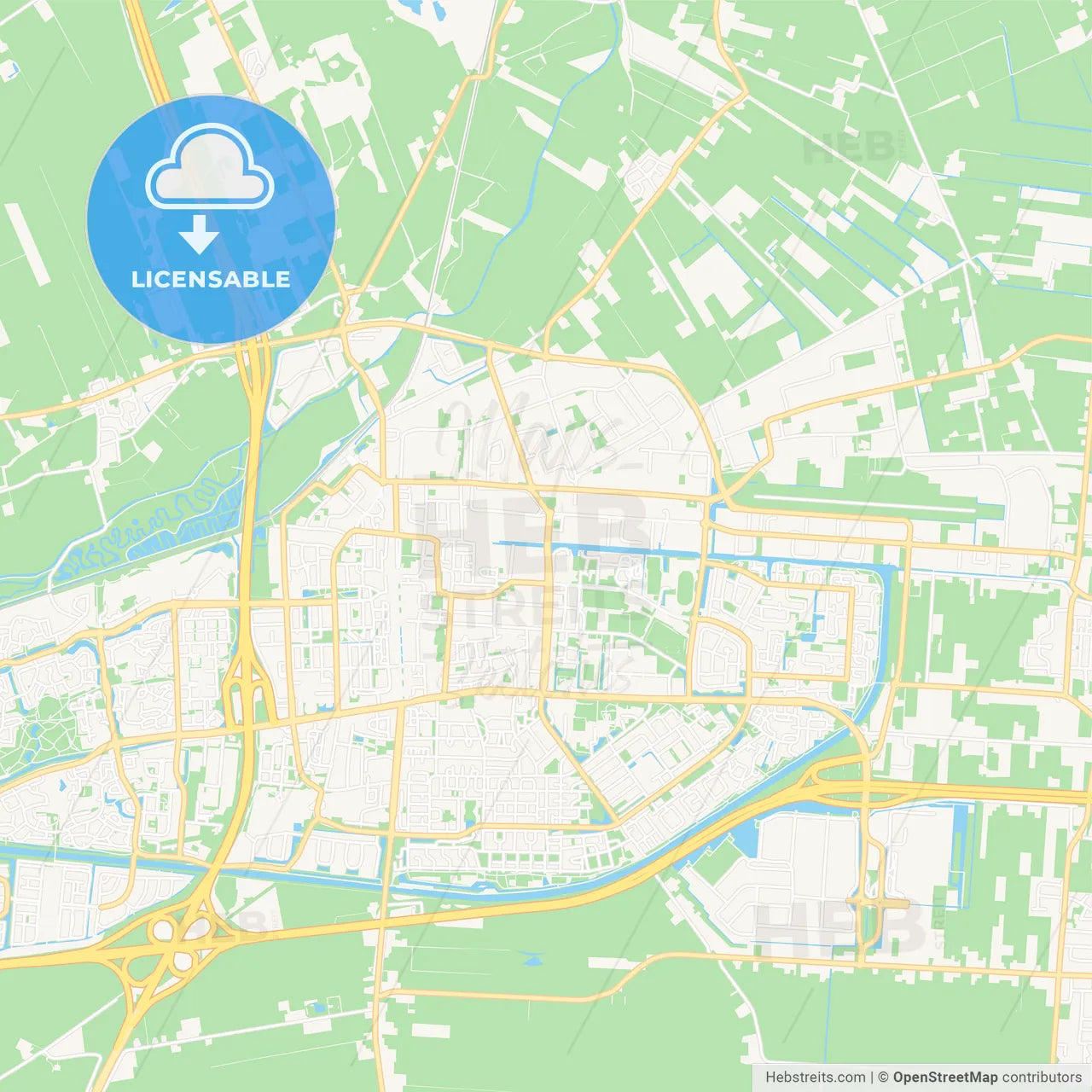 Hoogeveen, Netherlands Vector Map - Classic Colors