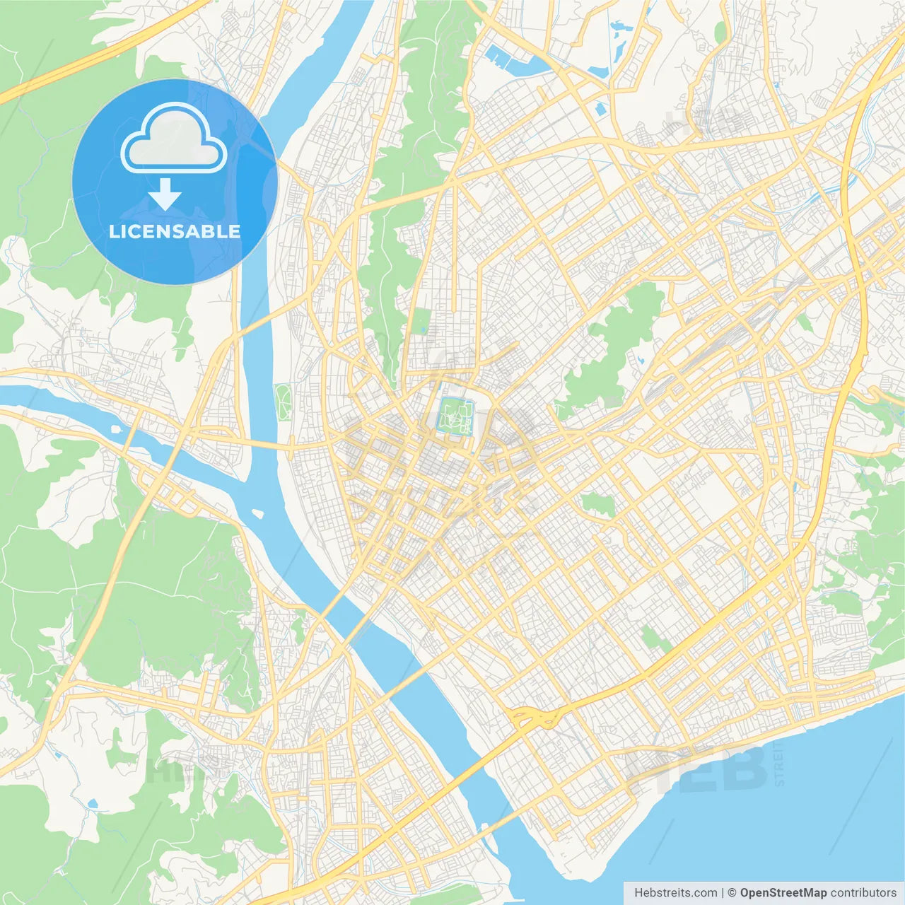 Printable street map of Shizuoka, Japan