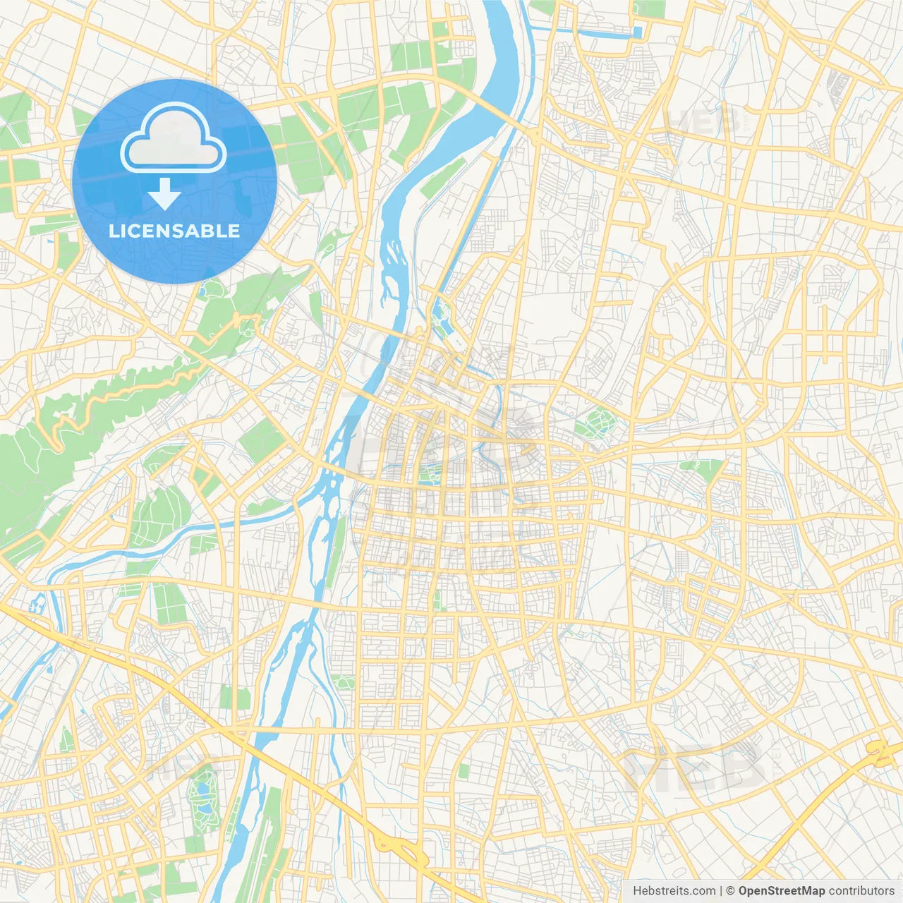Printable street map of Toyama, Japan