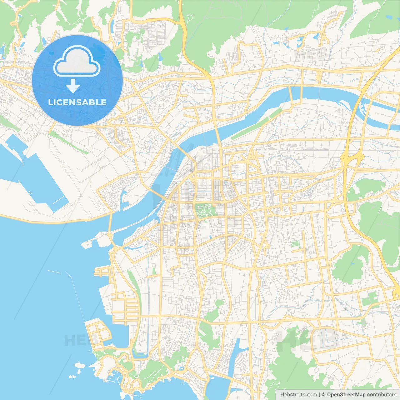 Printable street map of Wakayama, Japan