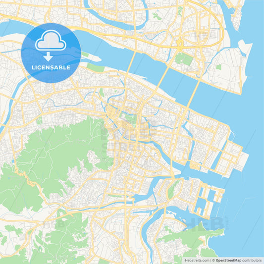 Printable street map of Tokushima, Japan