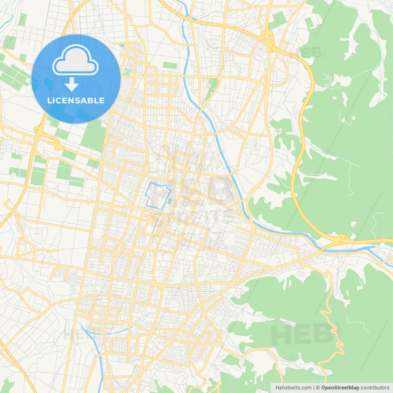 Printable street map of Yamagata, Japan