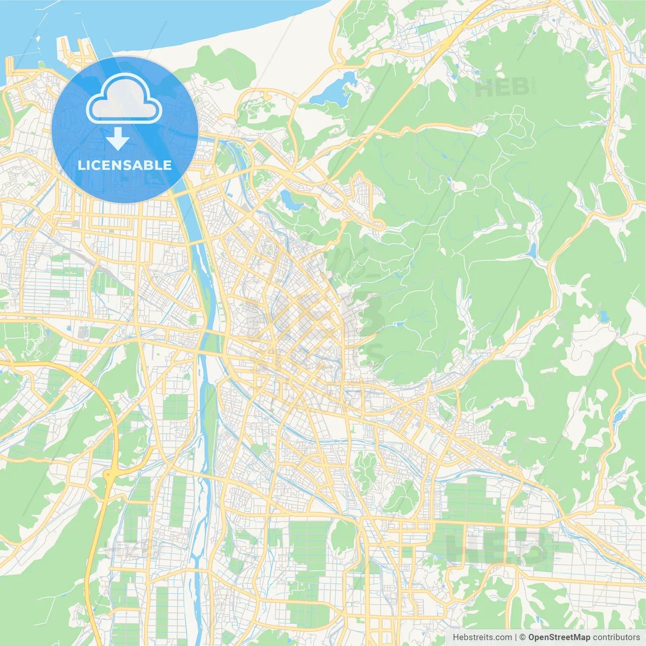 Printable street map of Tottori, Japan