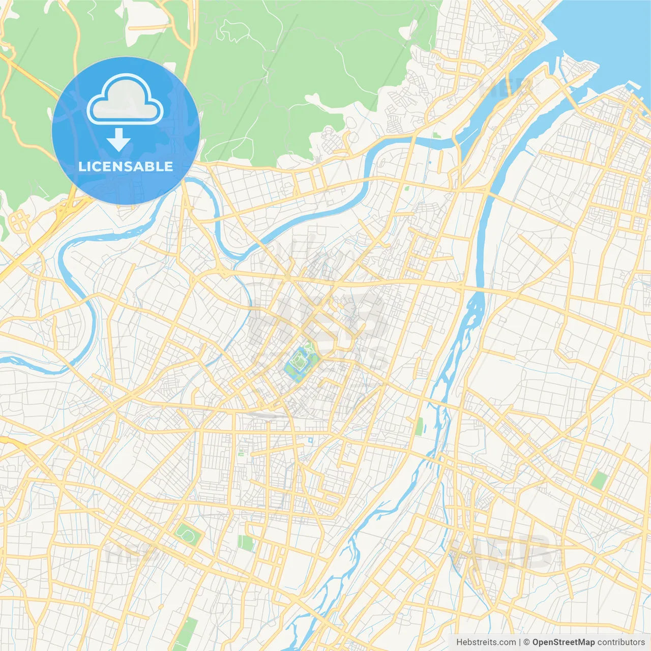 Printable street map of Takaoka, Japan