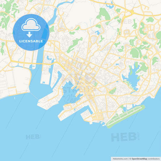 Printable street map of Ube, Japan