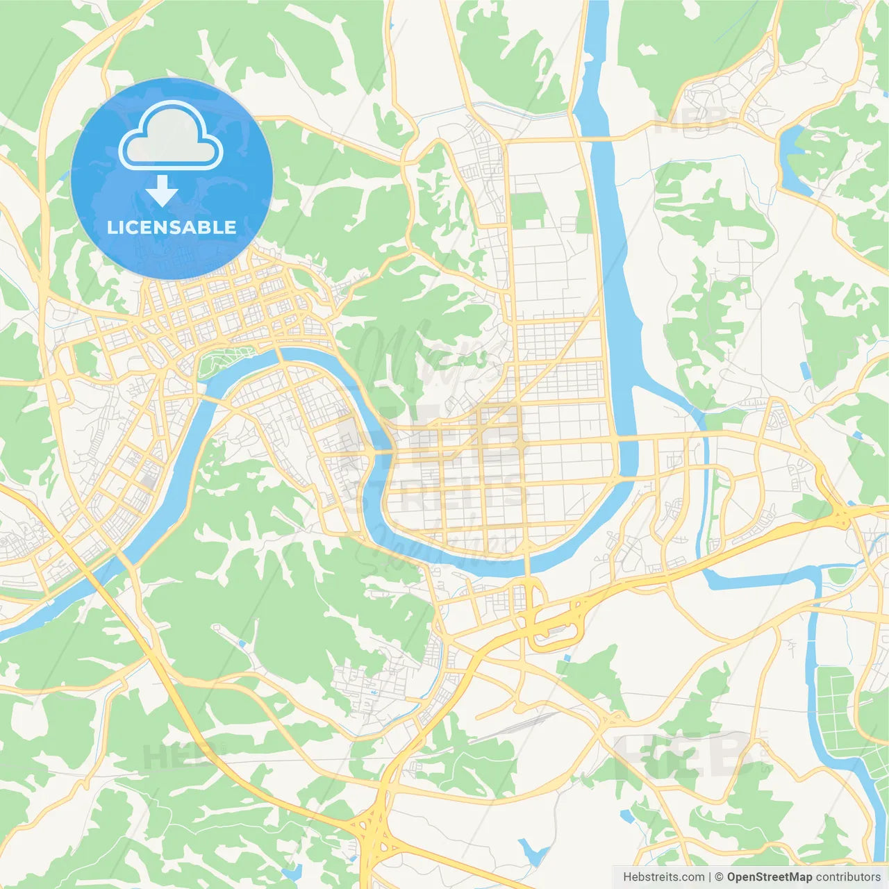 Printable street map of Jinju, South Korea