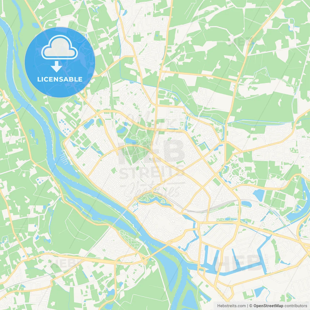 Deventer, Netherlands Vector Map - Classic Colors