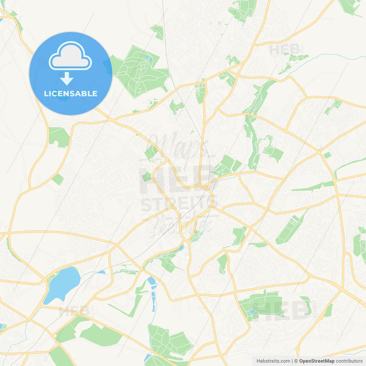 Mansfield, England Vector Map - Classic Colors