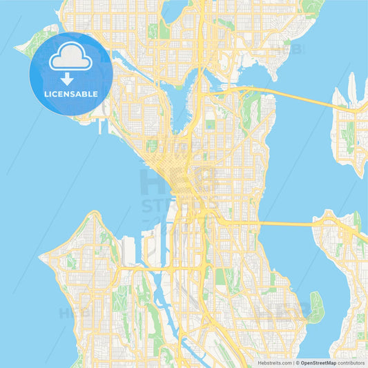 Empty vector map of Seattle, Washington, USA