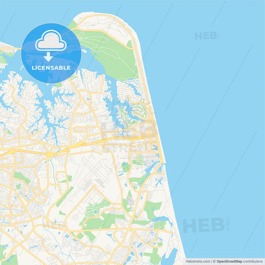 Empty vector map of Virginia Beach, Virginia, USA