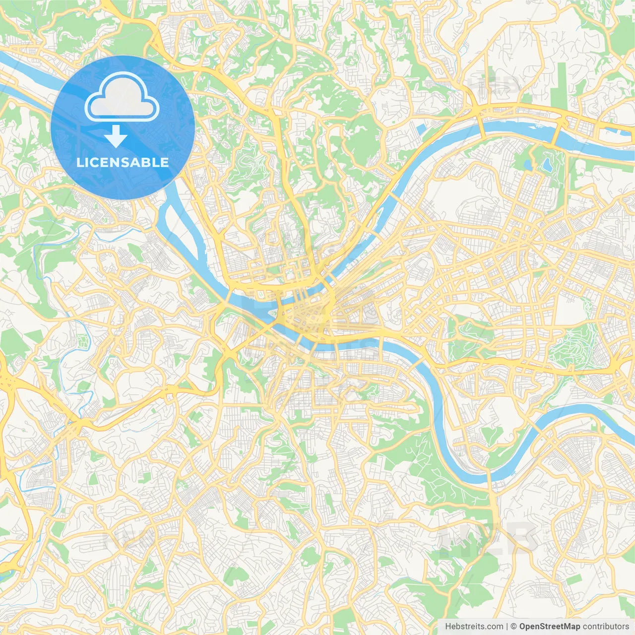 Empty vector map of Pittsburgh, Pennsylvania, USA