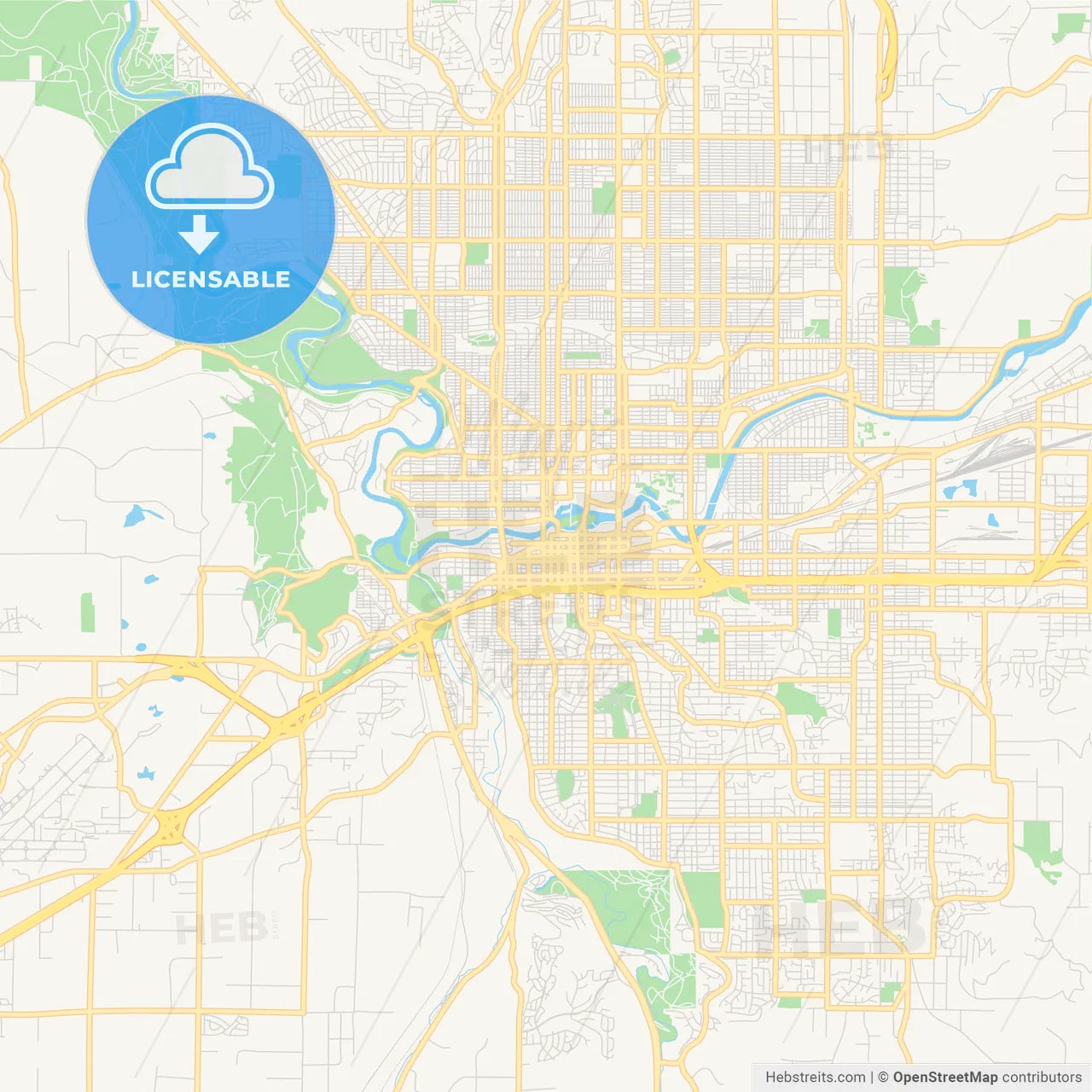 Empty vector map of Spokane, Washington, USA
