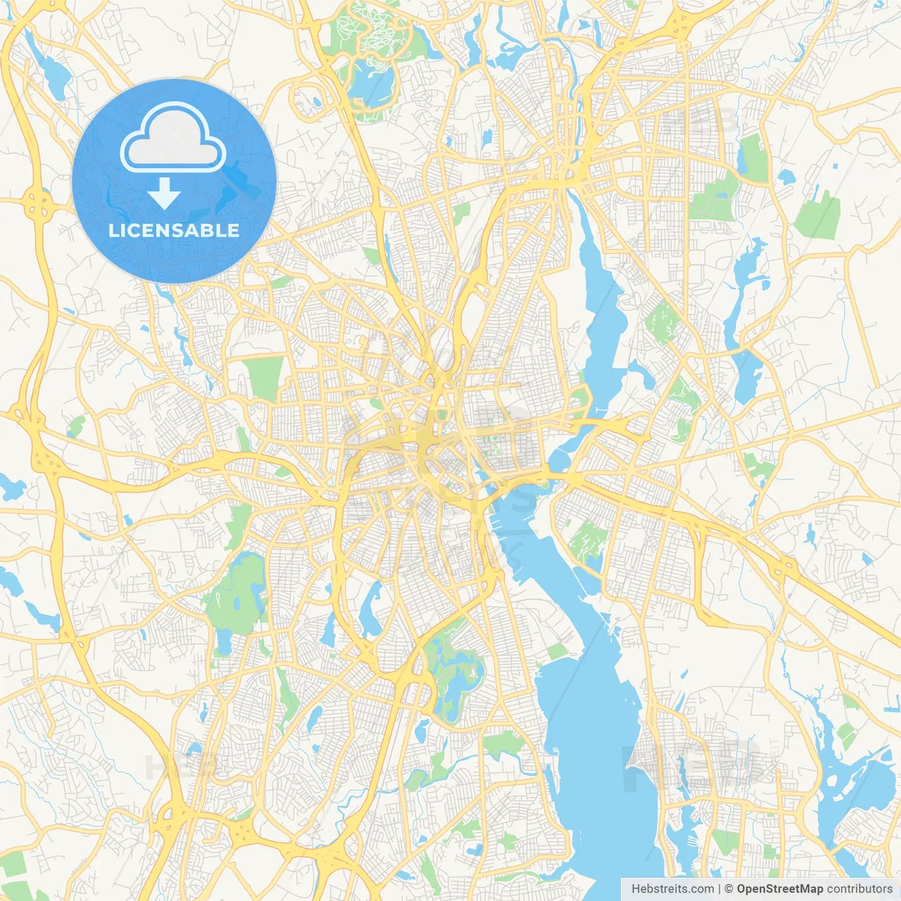 Empty vector map of Providence, Rhode Island, USA