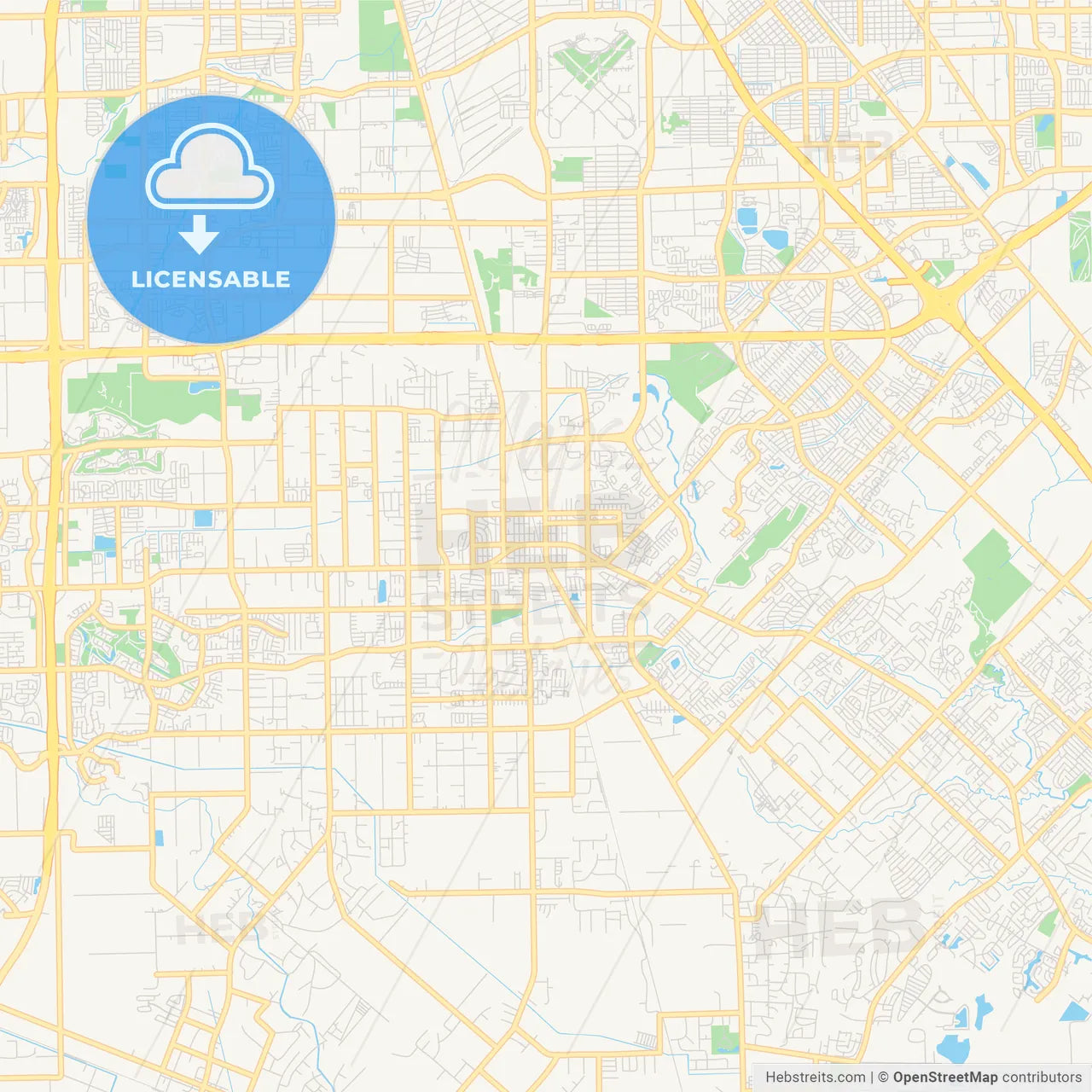 Empty vector map of Pearland, Texas, USA