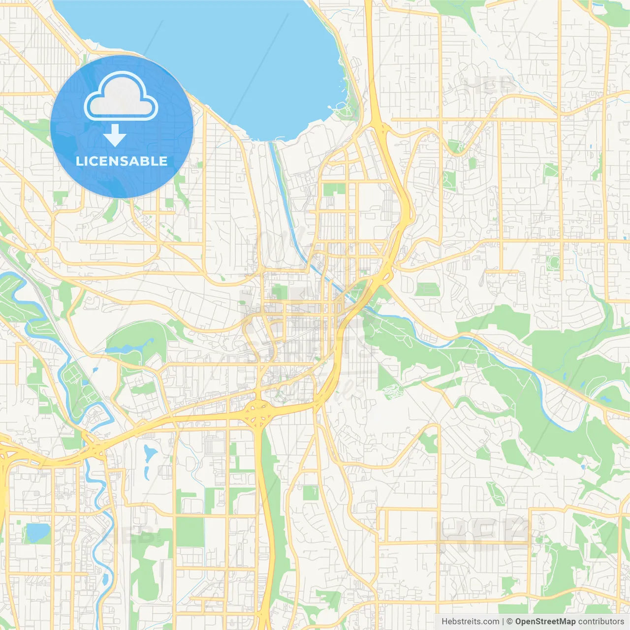 Empty vector map of Renton, Washington, USA