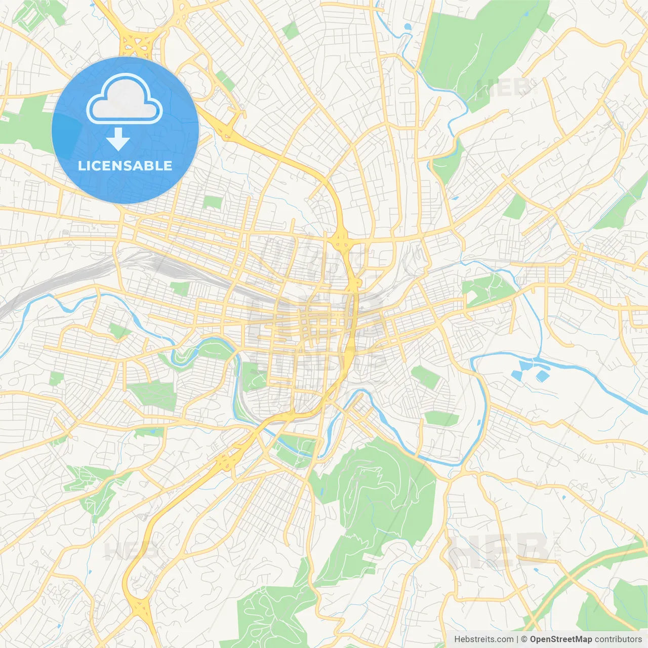 Empty vector map of Roanoke, Virginia, USA
