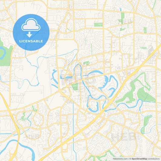Empty vector map of Sugar Land, Texas, USA