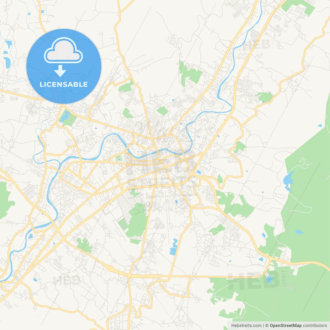 Printable street map of Lampang, Thailand