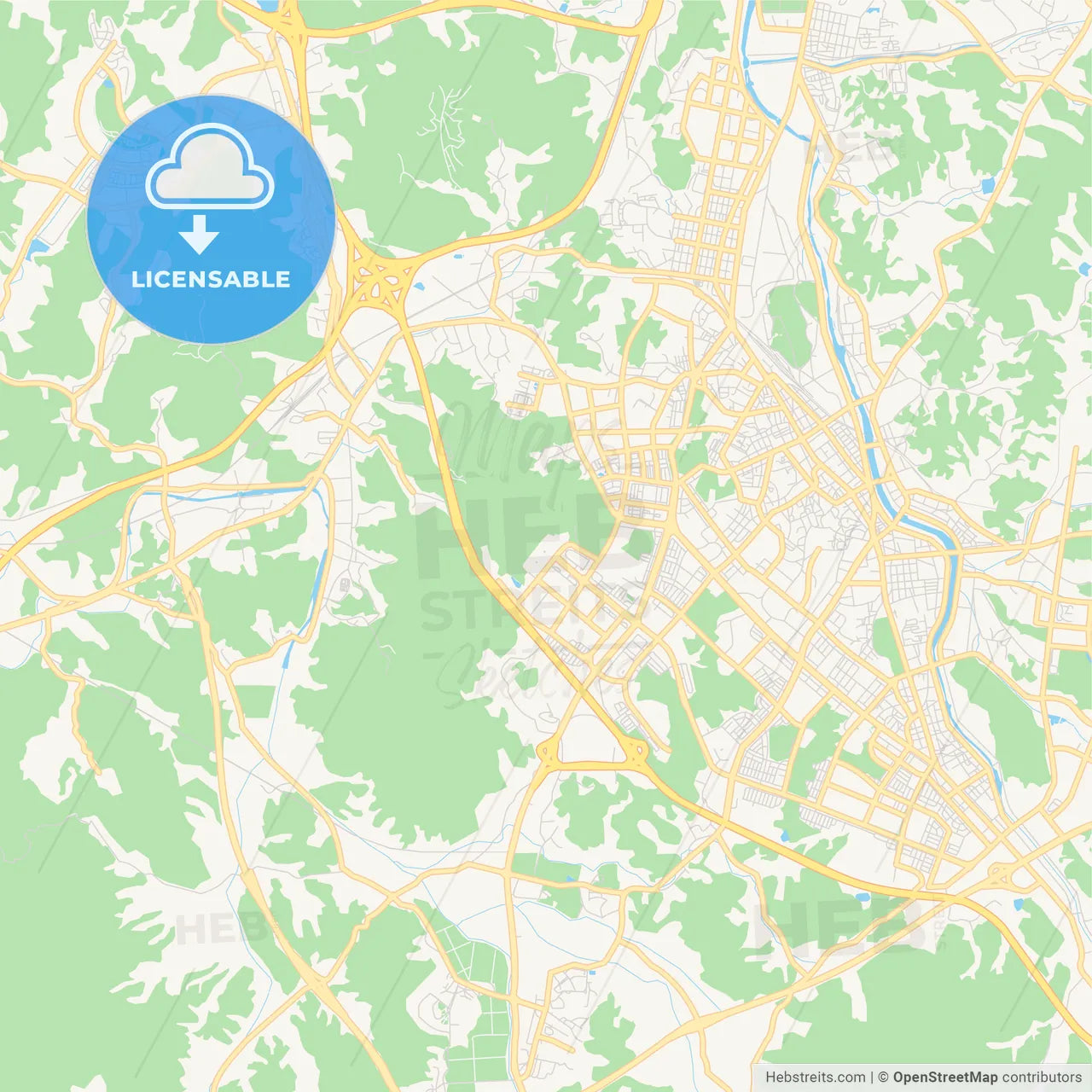 Printable street map of Wonju, South Korea