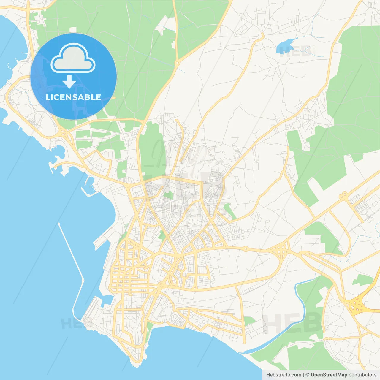 Printable street map of Latakia, Syria