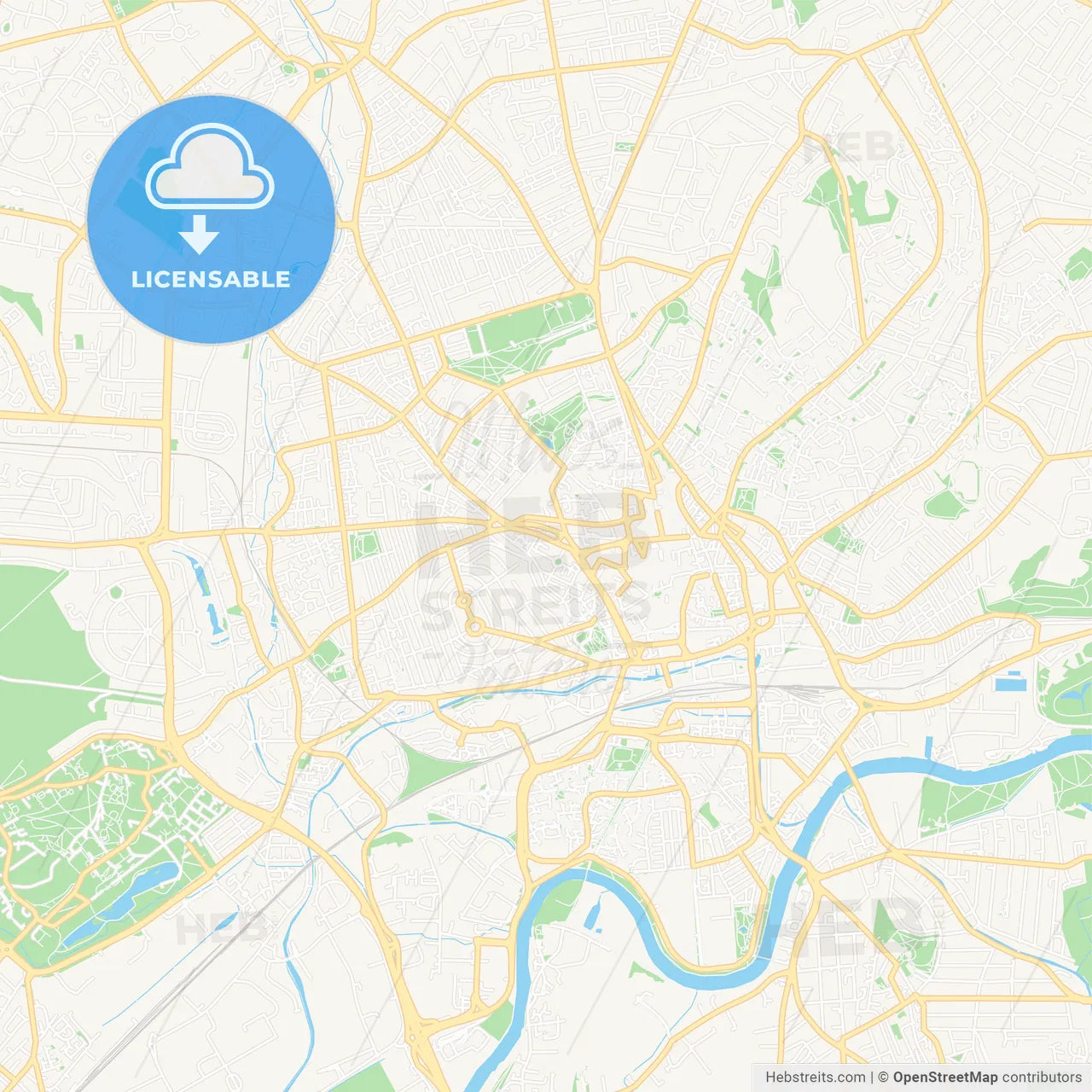 Nottingham, England Vector Map - Classic Colors