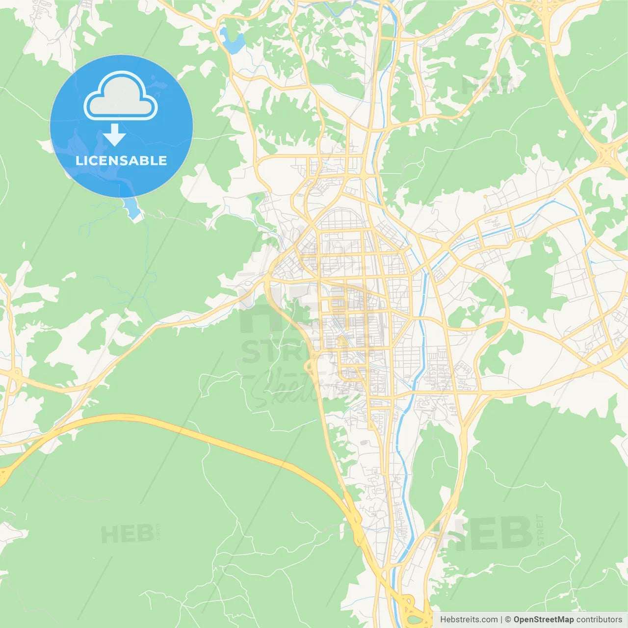 Printable street map of Uijeongbu, South Korea