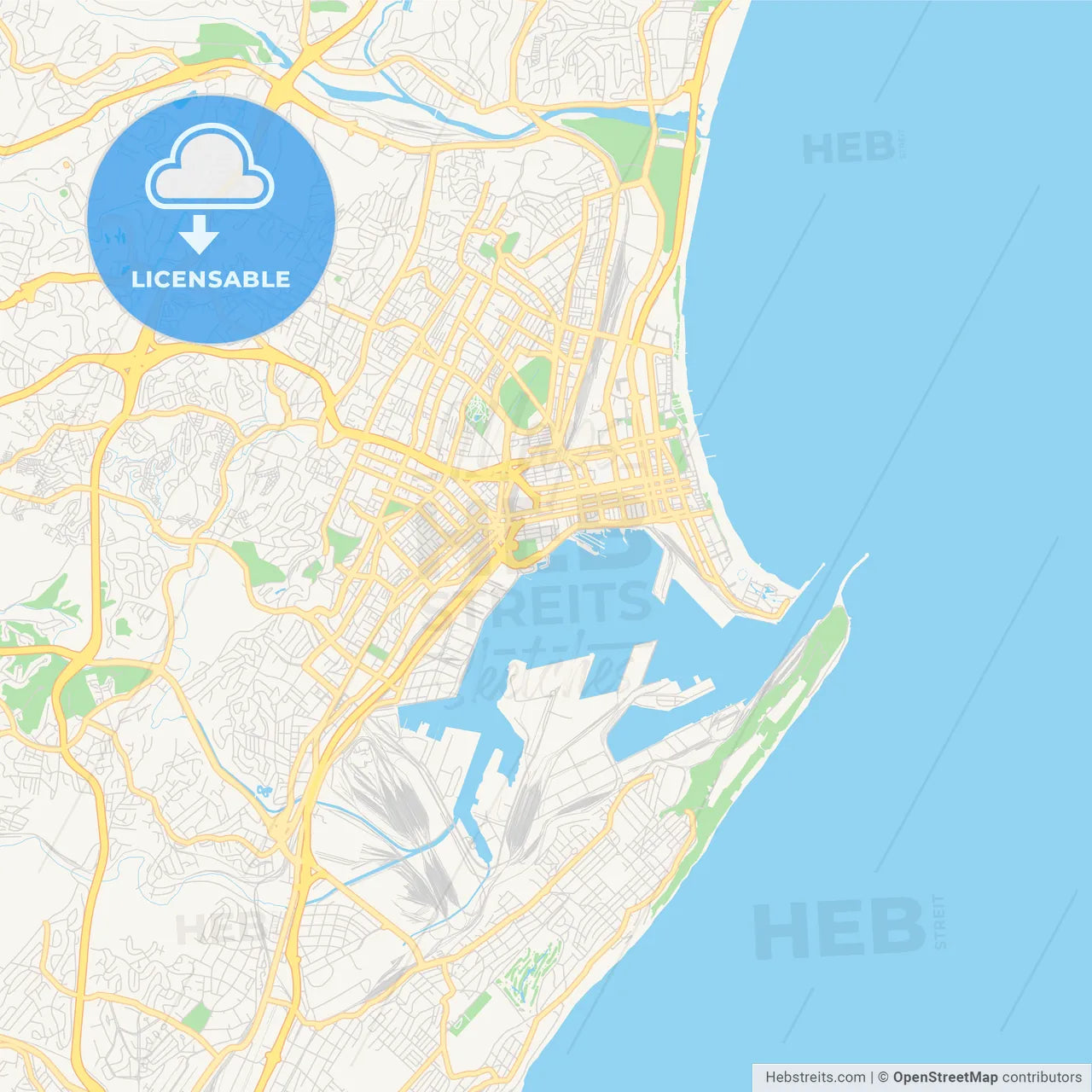 Printable street map of Durban, South Africa