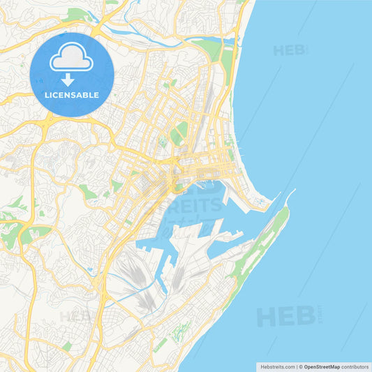 Printable street map of Durban, South Africa