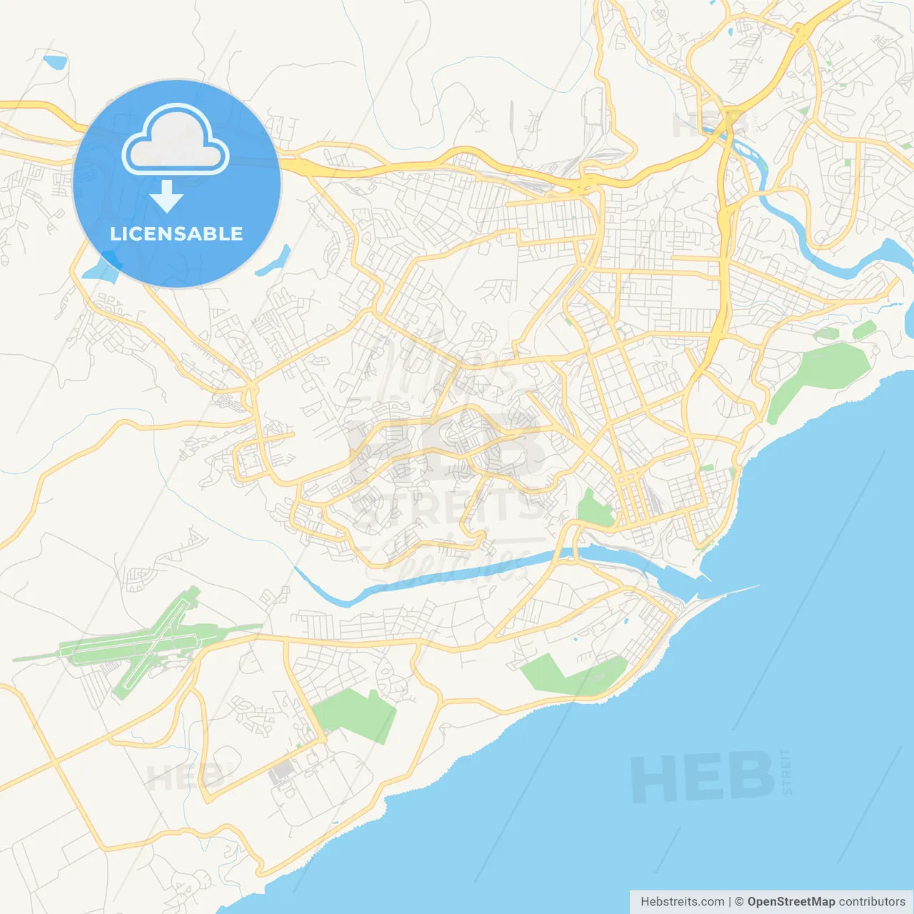 Printable street map of East London, South Africa