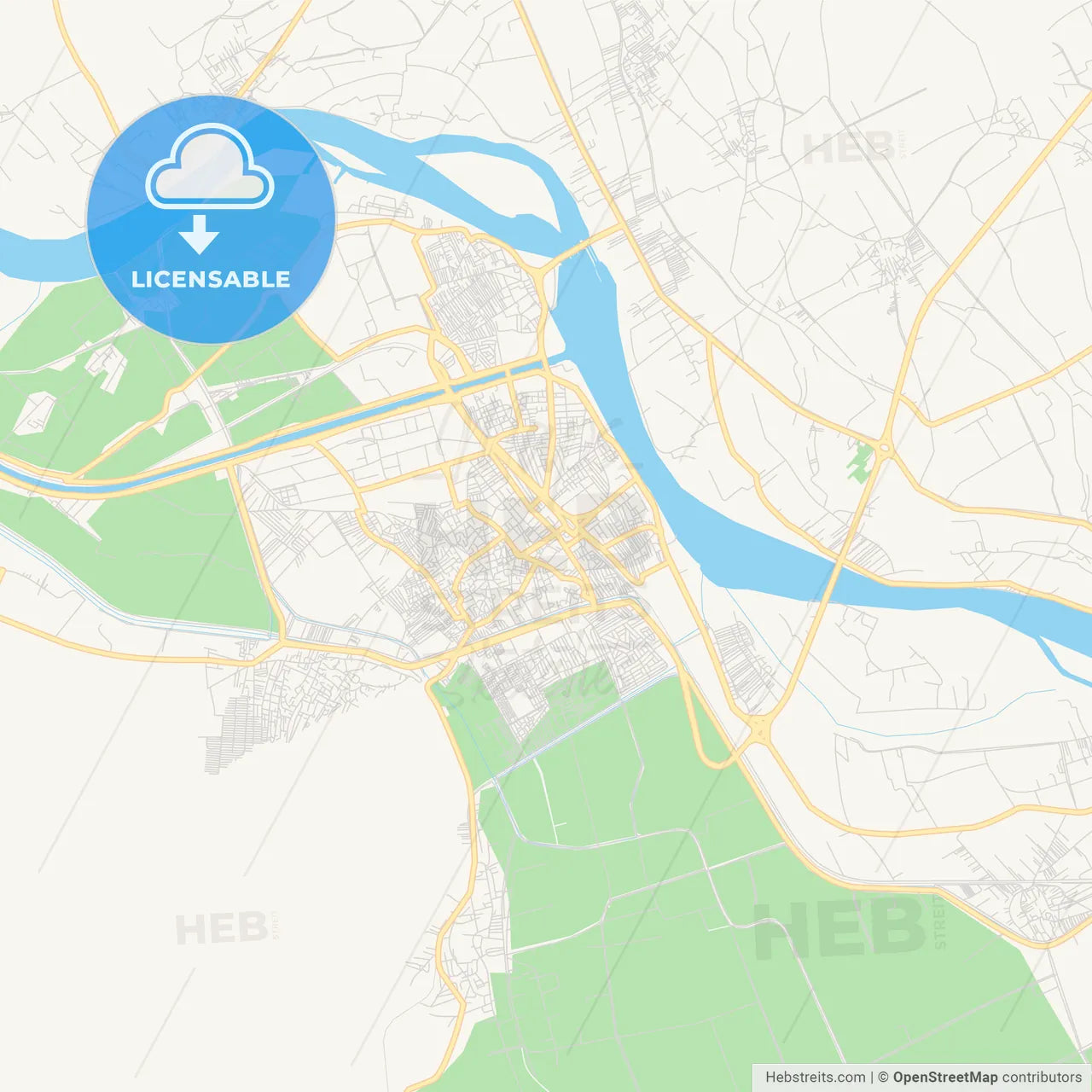 Printable street map of Asyut, Egypt