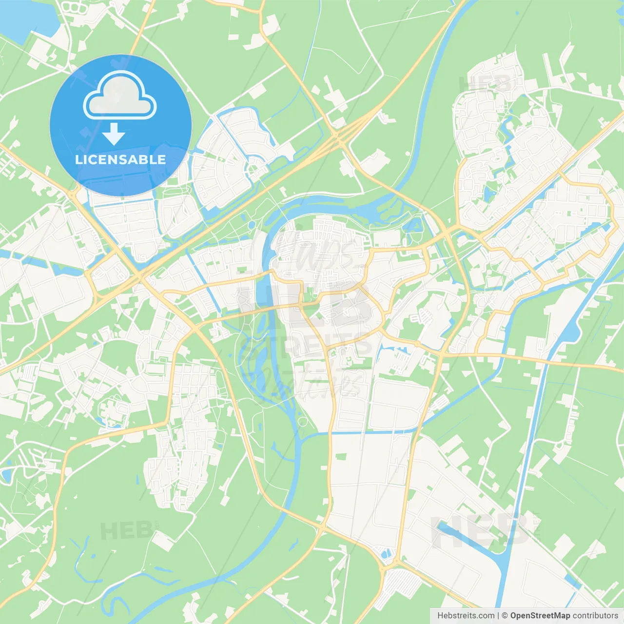 Hardenberg, Netherlands Vector Map - Classic Colors