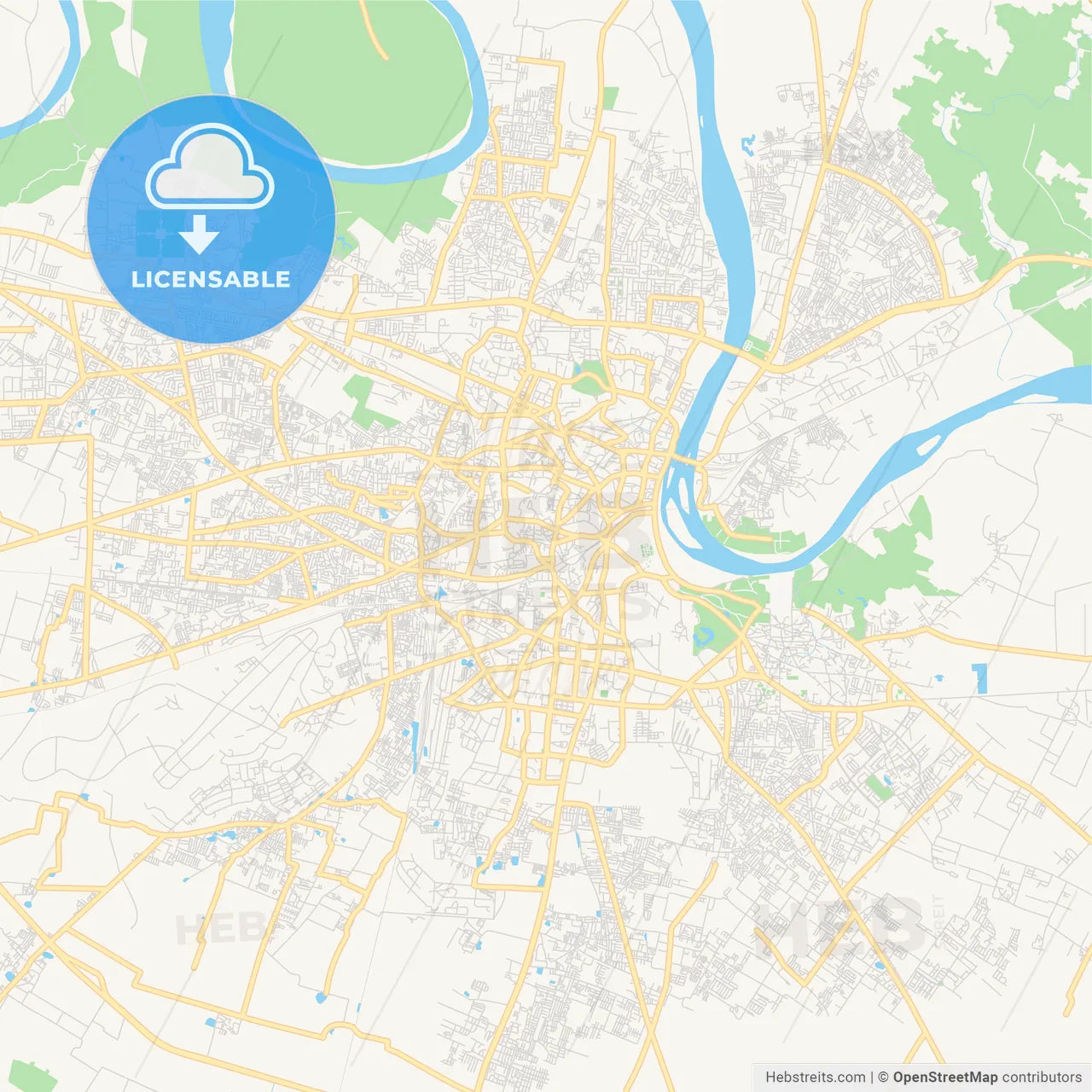 Printable street map of Agra, India