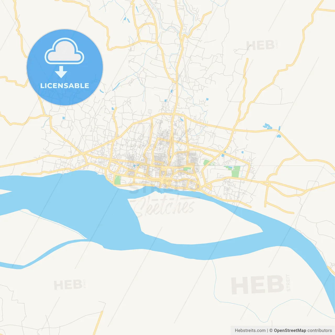 Printable street map of Rajshahi, Bangladesh