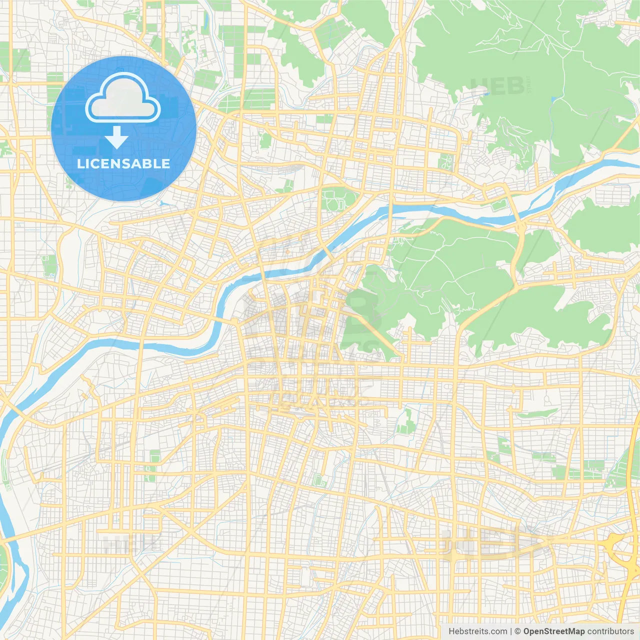 Printable street map of Gifu, Japan