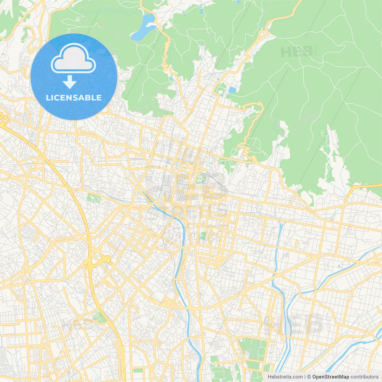 Printable street map of Kōfu, Japan
