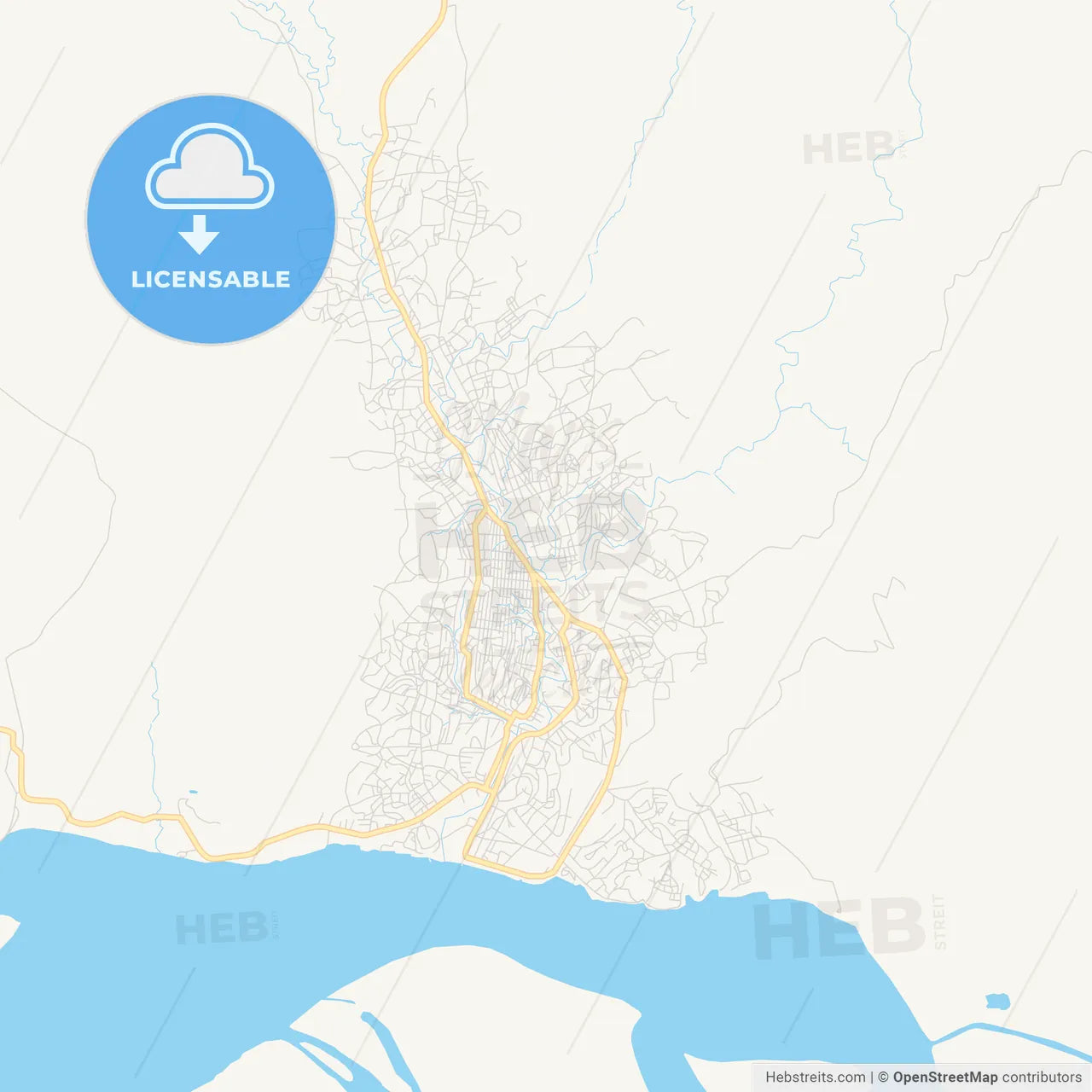 Printable street map of Boma, DR Congo