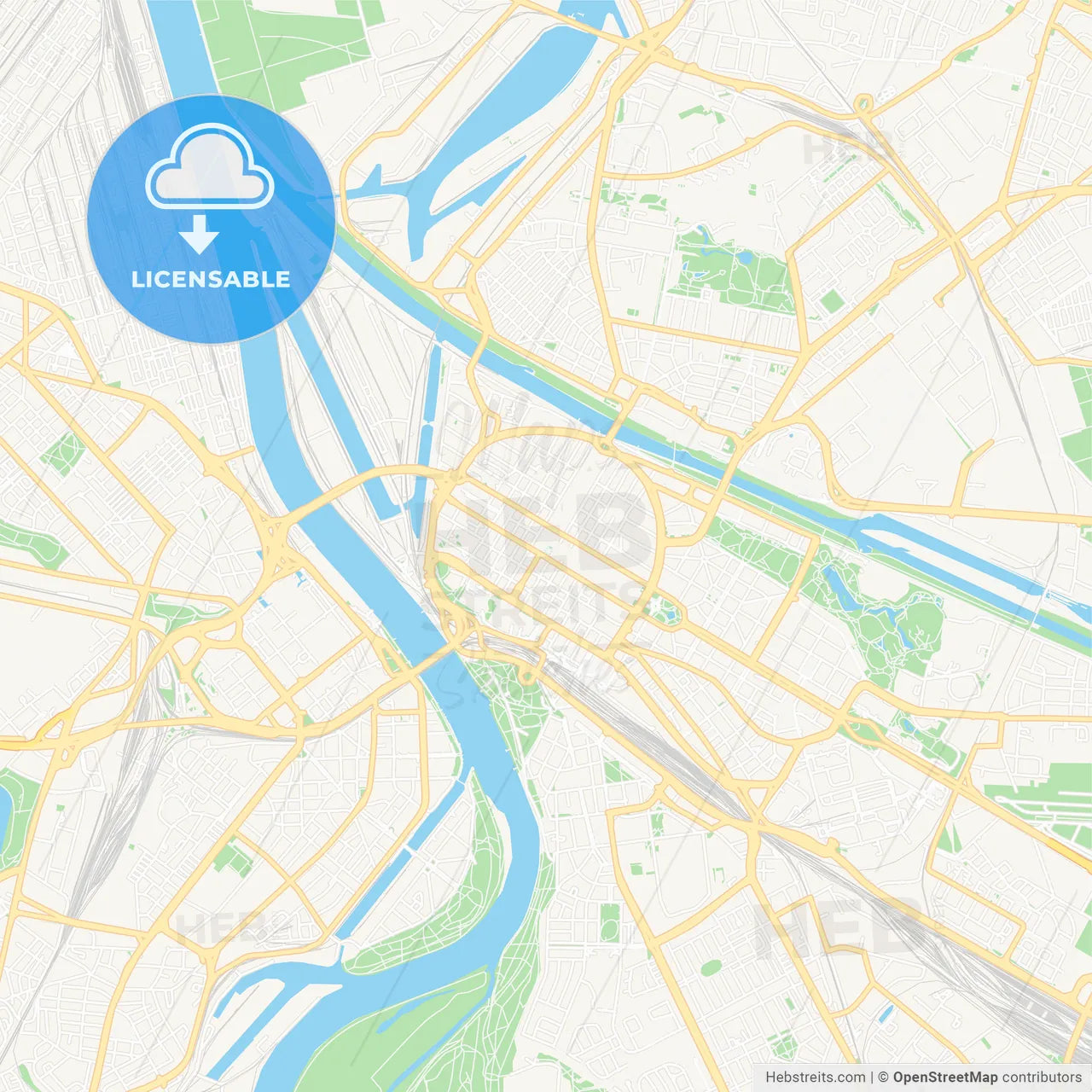 Mannheim, Germany Vector Map - Classic Colors