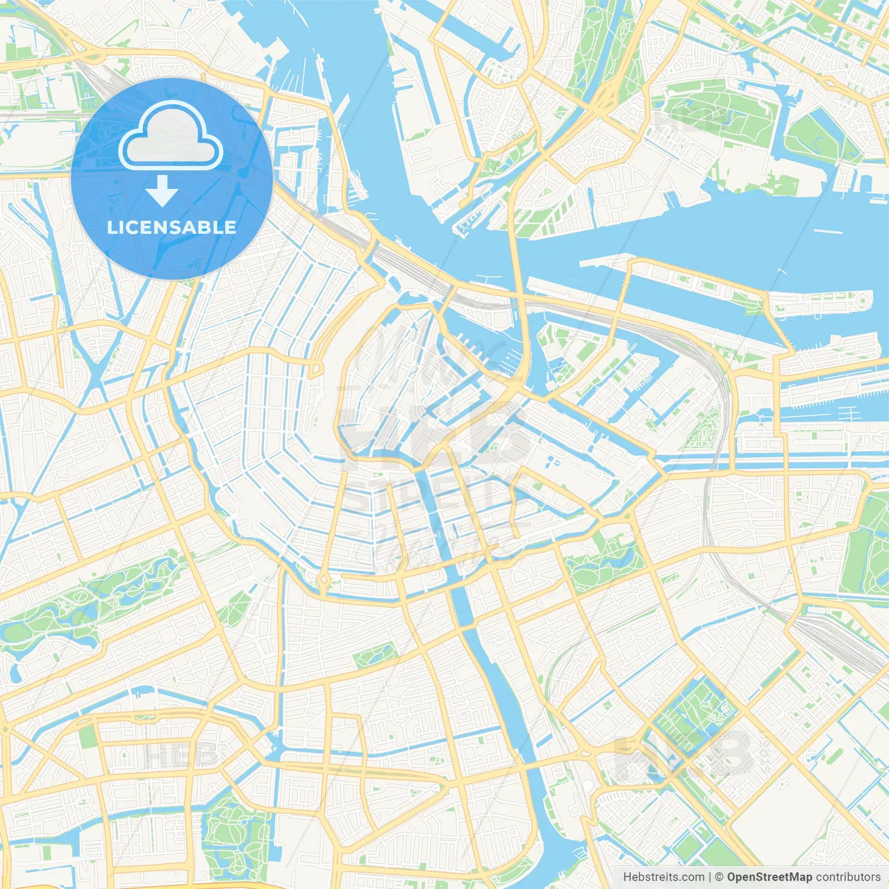 Amsterdam, Netherlands Vector Map - Classic Colors