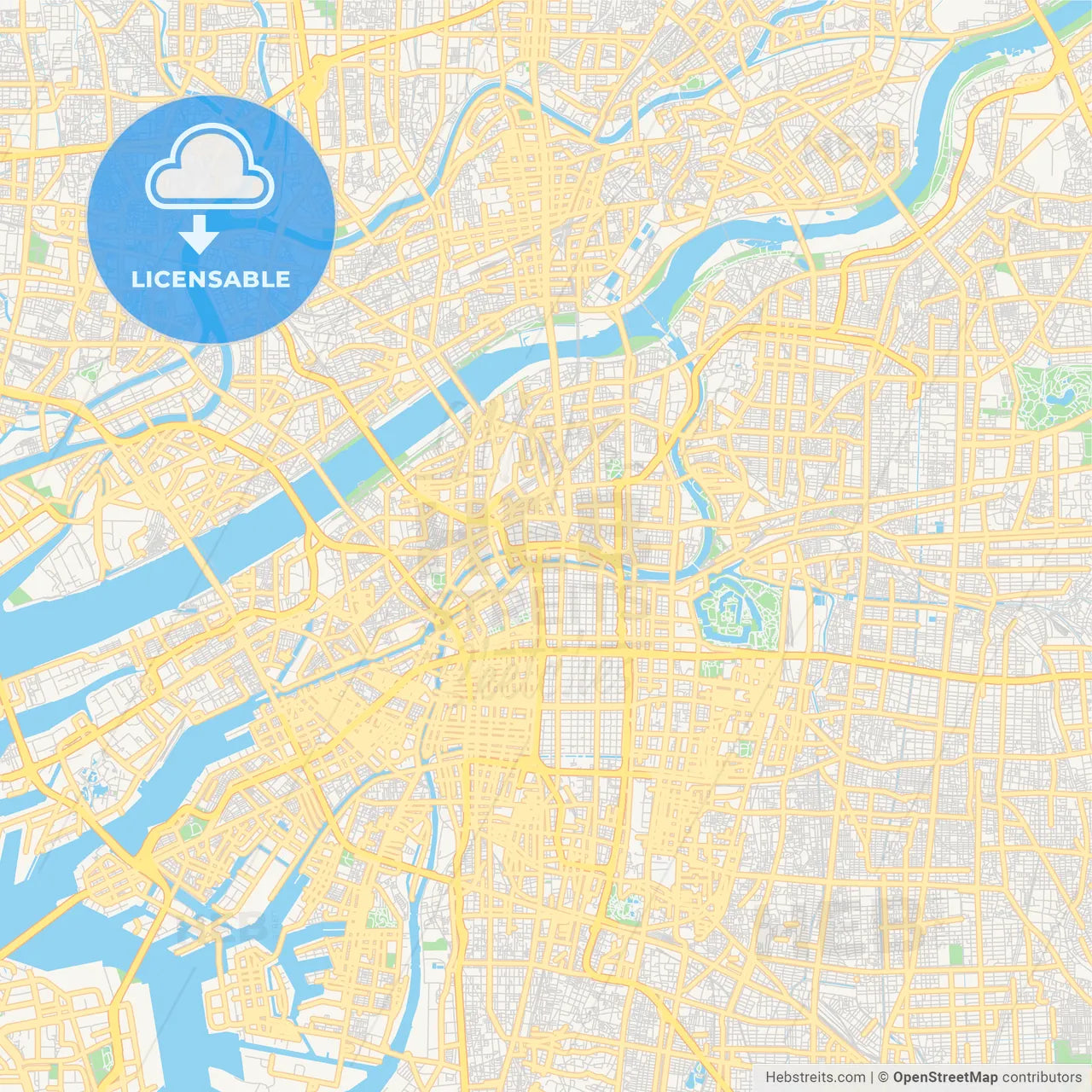 Printable street map of Osaka, Japan