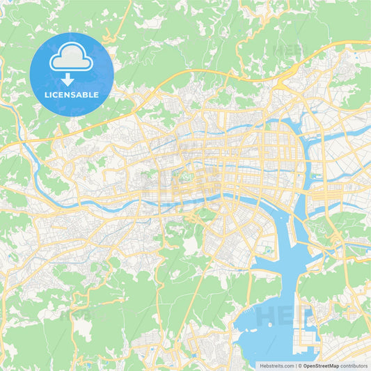 Printable street map of Kōchi, Japan