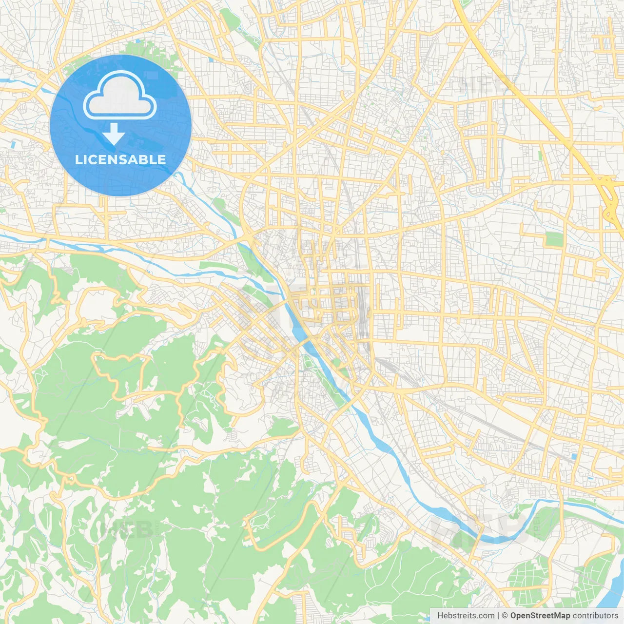 Printable street map of Takasaki, Japan