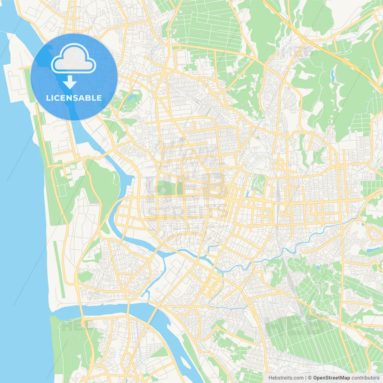 Printable street map of Akita, Japan