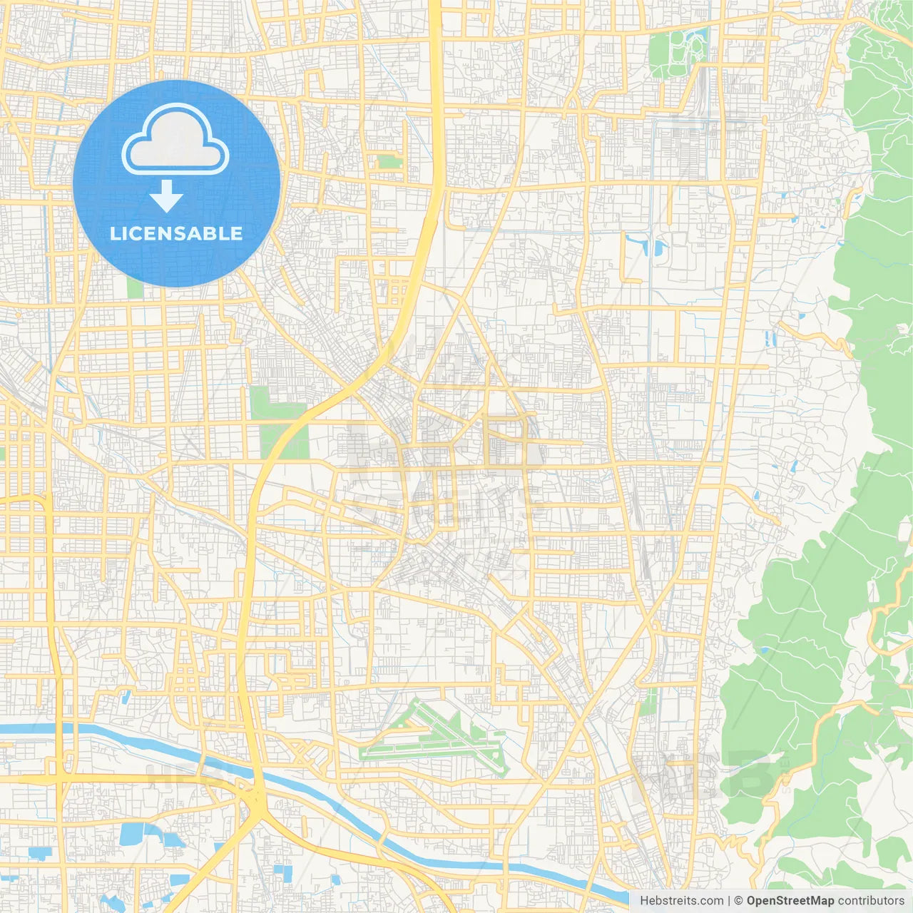 Printable street map of Yao, Japan
