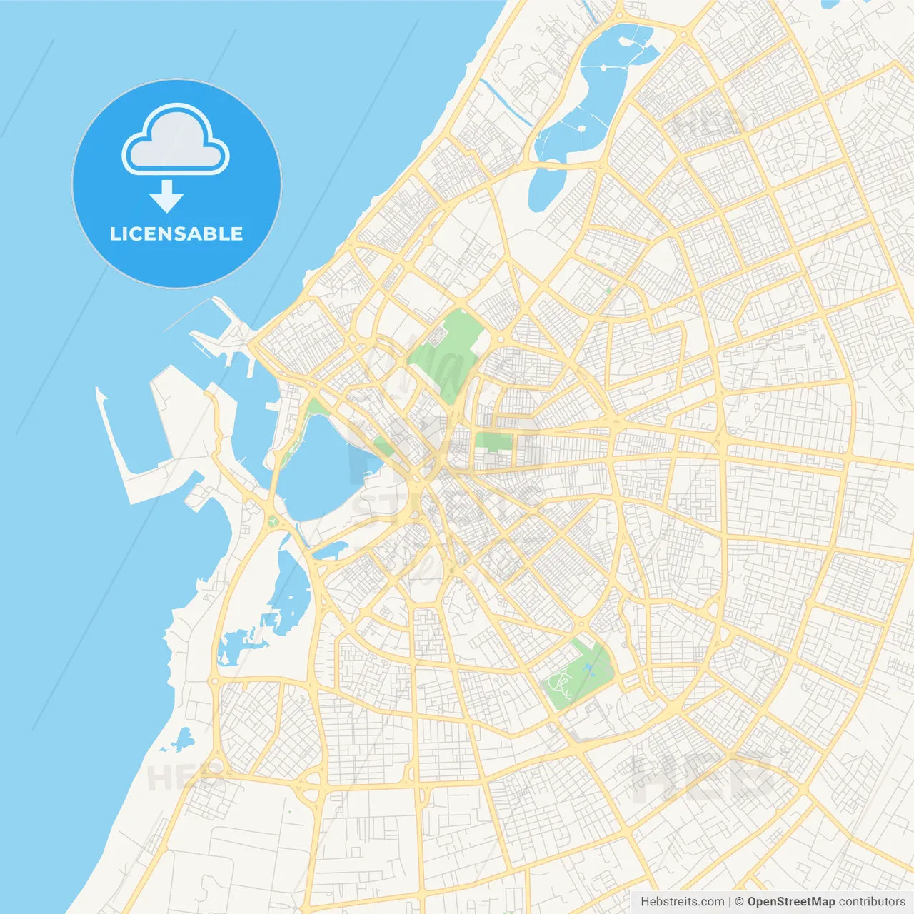 Printable street map of Benghazi, Libya