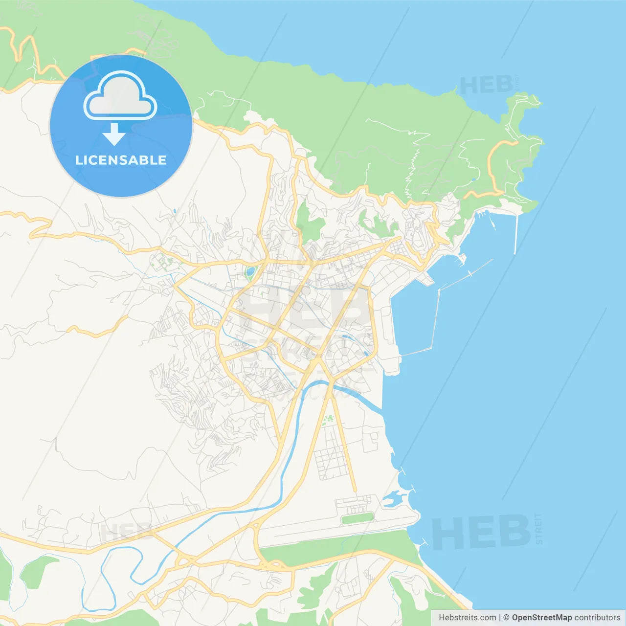 Printable street map of Bejaia, Algeria