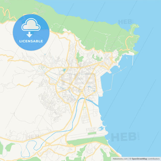 Printable street map of Bejaia, Algeria