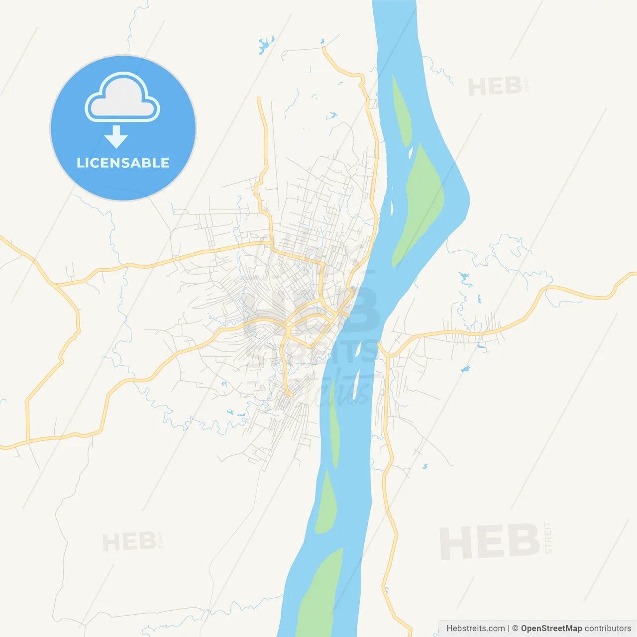 Printable street map of Kindu, DR Congo